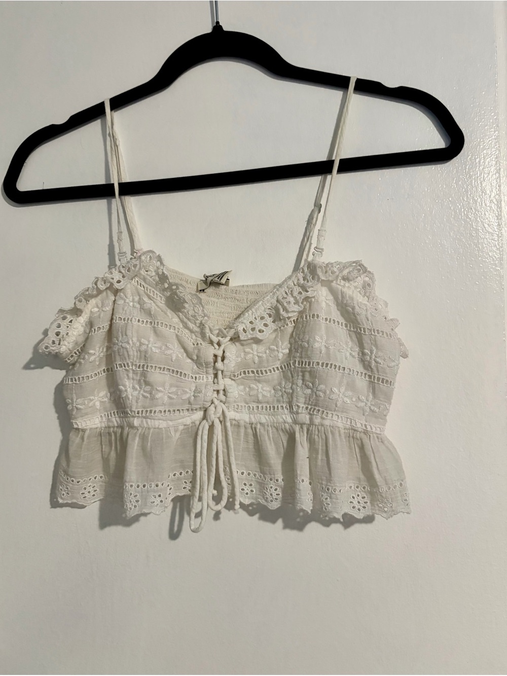 American Eagle Outfitters White Lace Crochet Tie-Front Camisole